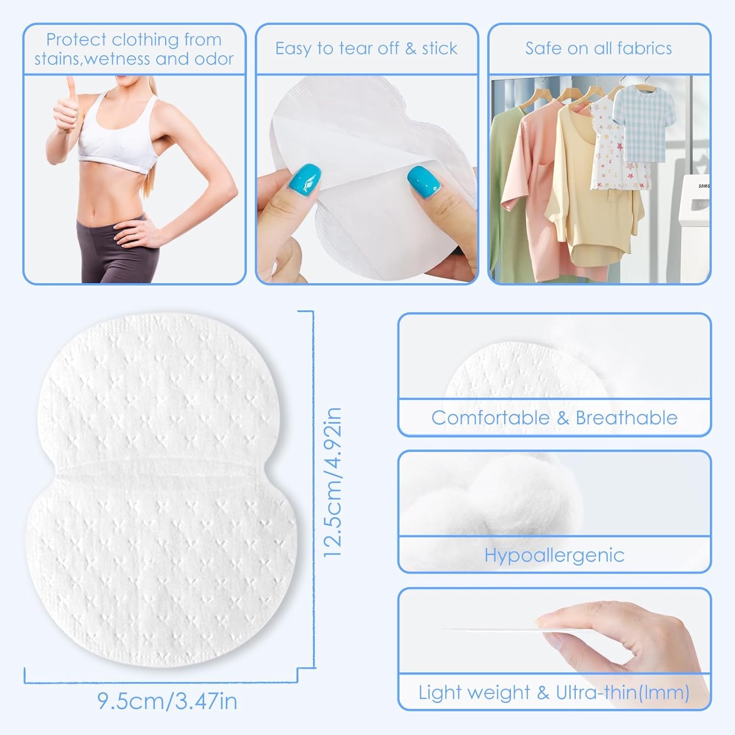 100 Pcs Armpit Sweat Pads,Underarm Sweat Pads for Women and Men, Disposable Sweat Pads for Women Armpits,Non Visible,Comfortable,Adhesive Non Sweat Armpit Protection